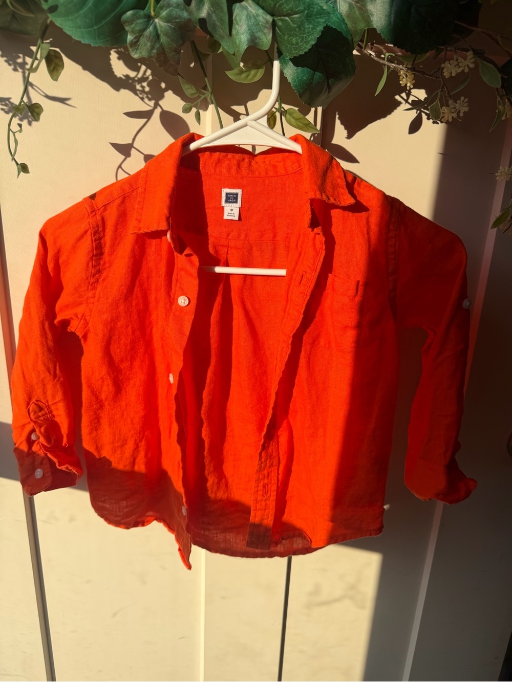 Bright Orange Kids' linen Button-Up Shirt